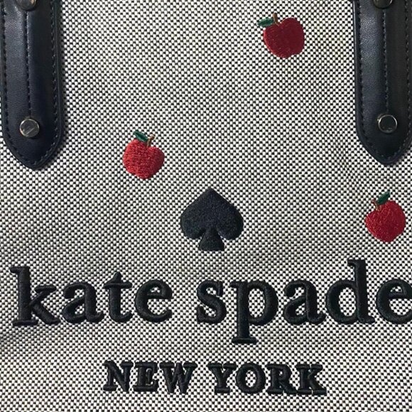 KATE SPADE - New York Ella Apple Tote Bag Top Handle Bag Blk/White/Red - Picture 4 of 6